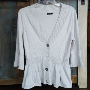 Bask Beige Fit & Flare Button Down Cardigan Sweater - Medium